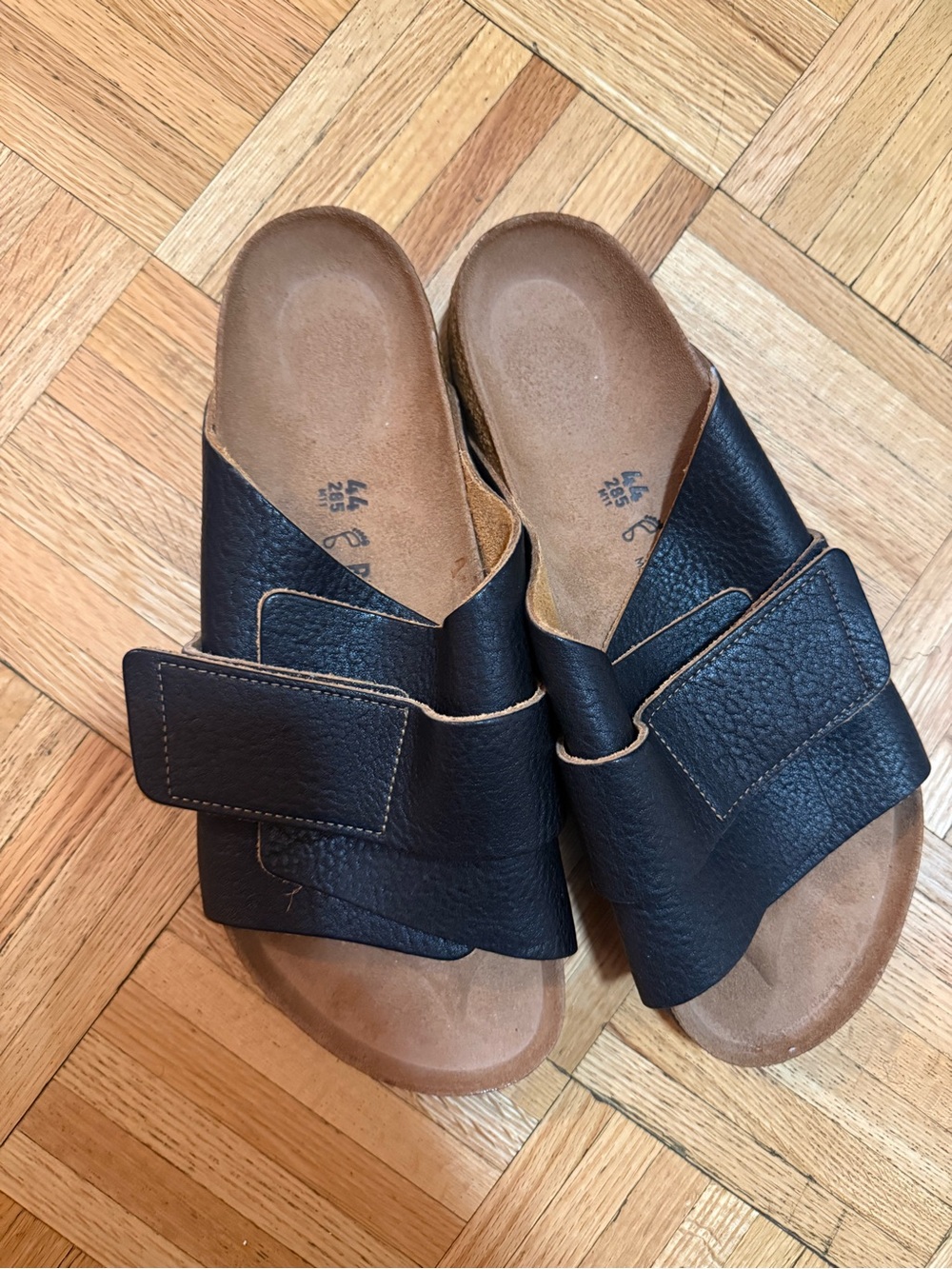 Mens Birkenstock Black Leather Kyoto Slide Sandals with Adjustable Strap EUR 44